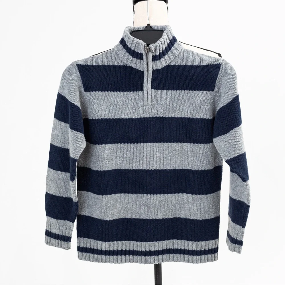 The Children’s Place gray & navy horizontal cotton 1/4 zipper sweater size 7/8